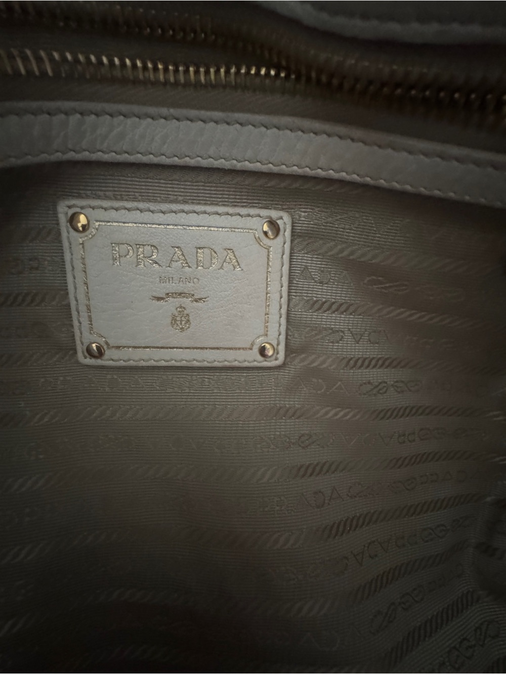 Prada White Leather Tote with Gold-Tone Accents - Picture 9 of 11